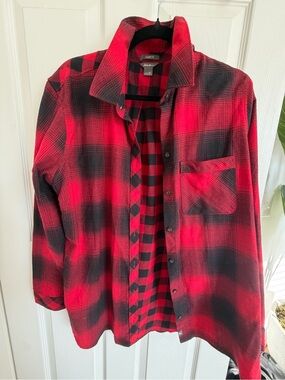 Eddie Bauer Red and Black Plaid Button-Down Shirt